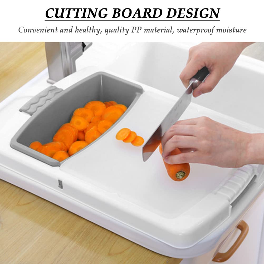 FOCCTS Multi-function Kitchen Cutting Board, Over the Sink Cutting Board with Strainer/ Colander, 3 in 1 Plastic Cutting Chopping Board with Drain Basket for Easier to Cut,Rinse,Hold and Drain Food