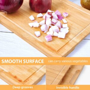 Bamboo Cutting Board Set with Juice Groove (3 Pieces), Wooden Cutting Boards with Hole for Kitchen, Chopping Boards with Bamboo Utensils for Meat, Vegetables, Cheese and Fruits