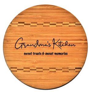 grandma gift - bamboo butcher block inlay engraved cutting board - grandma’s kitchen sweet treats & sweet memories - design decor birthday mother day christmas best grandma ever gk grand (9.75 round)
