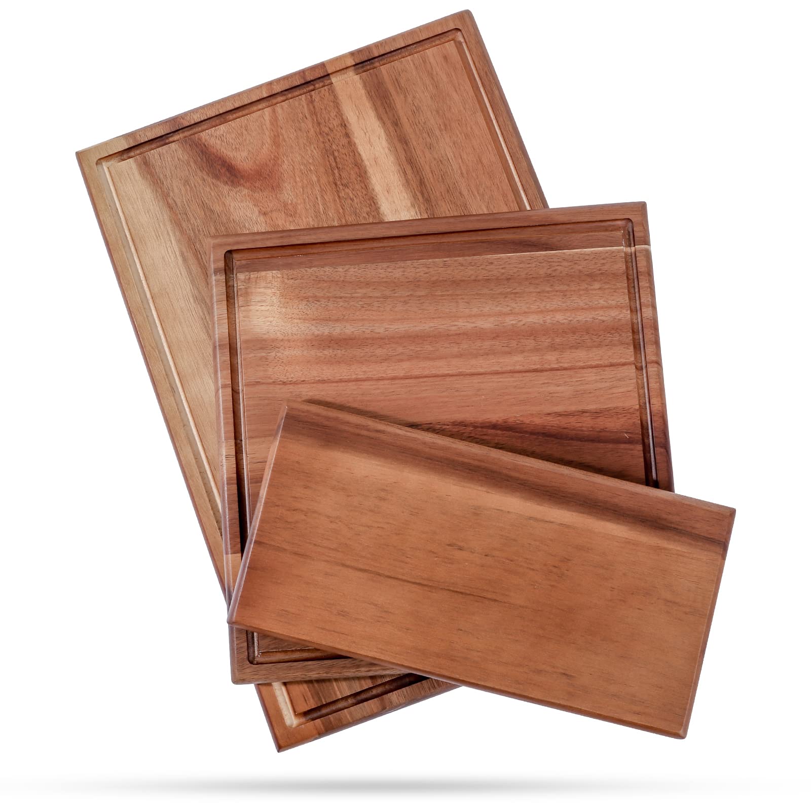 GinSent Cutting Boards,Premium Acacia Wood Cutting Board Set of 3,Wooden Cutting Boards for Kitchen Dishwasher Safe,3 Suitable Sizes Chopping Boards for Meat Vegetables Cheese and Bread