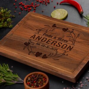 personalized handmade cutting board, custom couple gift, wedding, anniversary, housewarming gifts for couple, cool unique gifts, charcuterie board for bride, couple, parent, friends, wedding registry