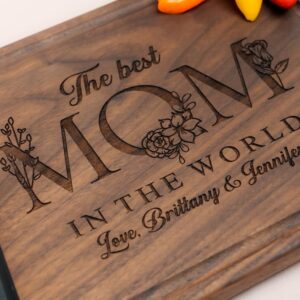 Personalized Cutting Board, Custom Mother's Day, Baby Shower or Birthday Gift Idea, Wood Engraved Charcuterie, for Parents and Grandmas, Floral Mom Design 110