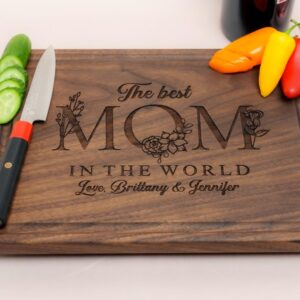 Personalized Cutting Board, Custom Mother's Day, Baby Shower or Birthday Gift Idea, Wood Engraved Charcuterie, for Parents and Grandmas, Floral Mom Design 110