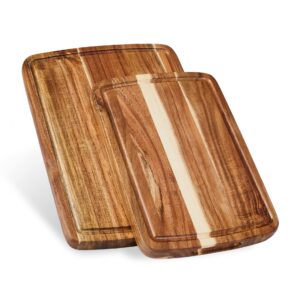 set of 2 sonder los angeles acacia wood cutting boards with juice groove, gift box included - small & medium sizes: 14x10x1in & 12x8x1in. ideal for meat, vegetables, and organic produce sustainable