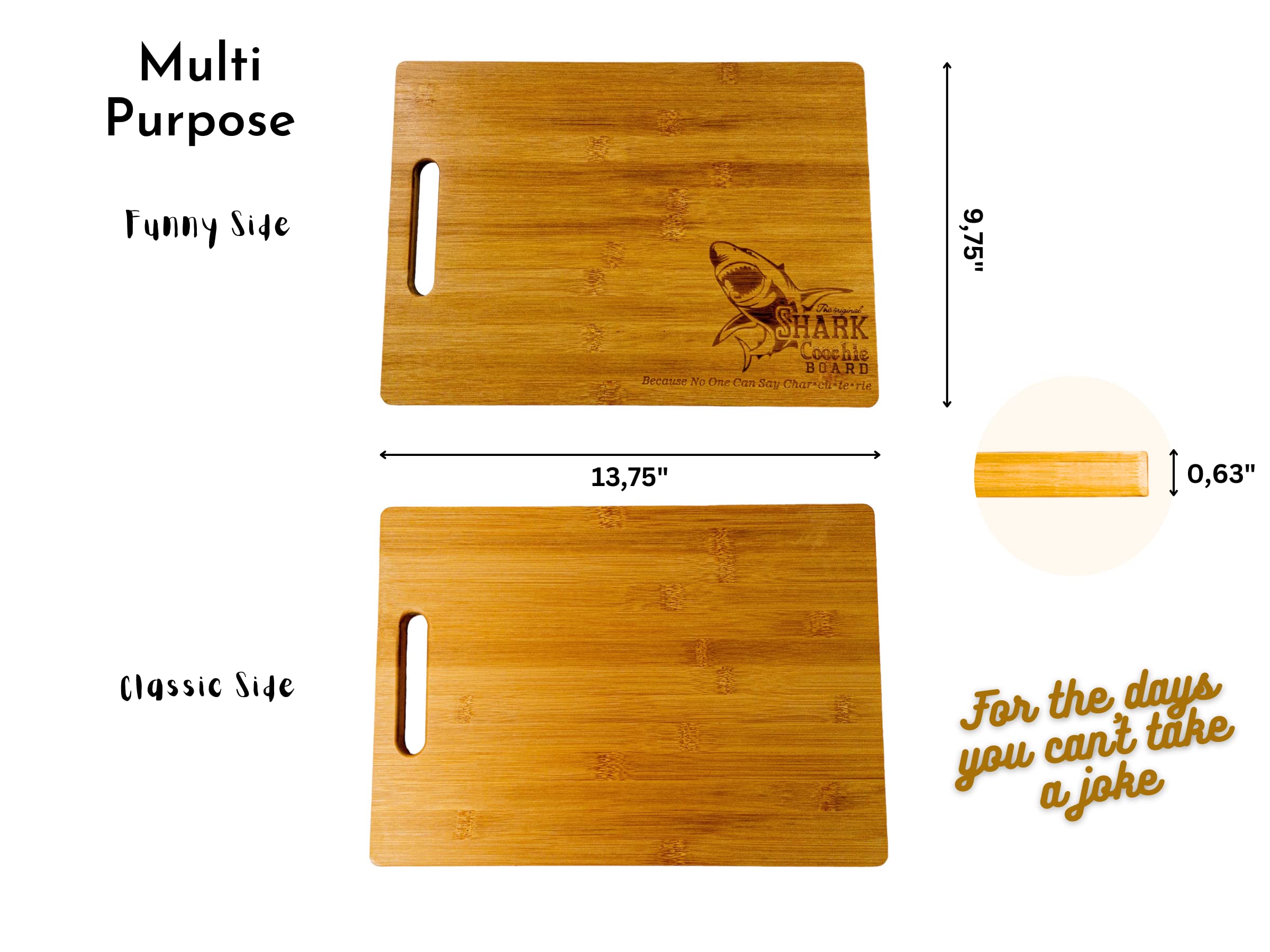 Greenrex Charcuterie Boards, Cheese Board, Shark Coochie Board, White Elephant Gifts, Cutting Boards for Meat, Serving Board (13,75"/ 9,75"/ 0.63") One Size