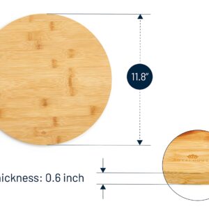 RoyalHouse Natural Bamboo Round Cutting Board for Kitchen, Chopping Boards for Meat & Vegetables, Cheese and Charcuterie Board, Serving Tray, 11.8" Round 0.6" Thick