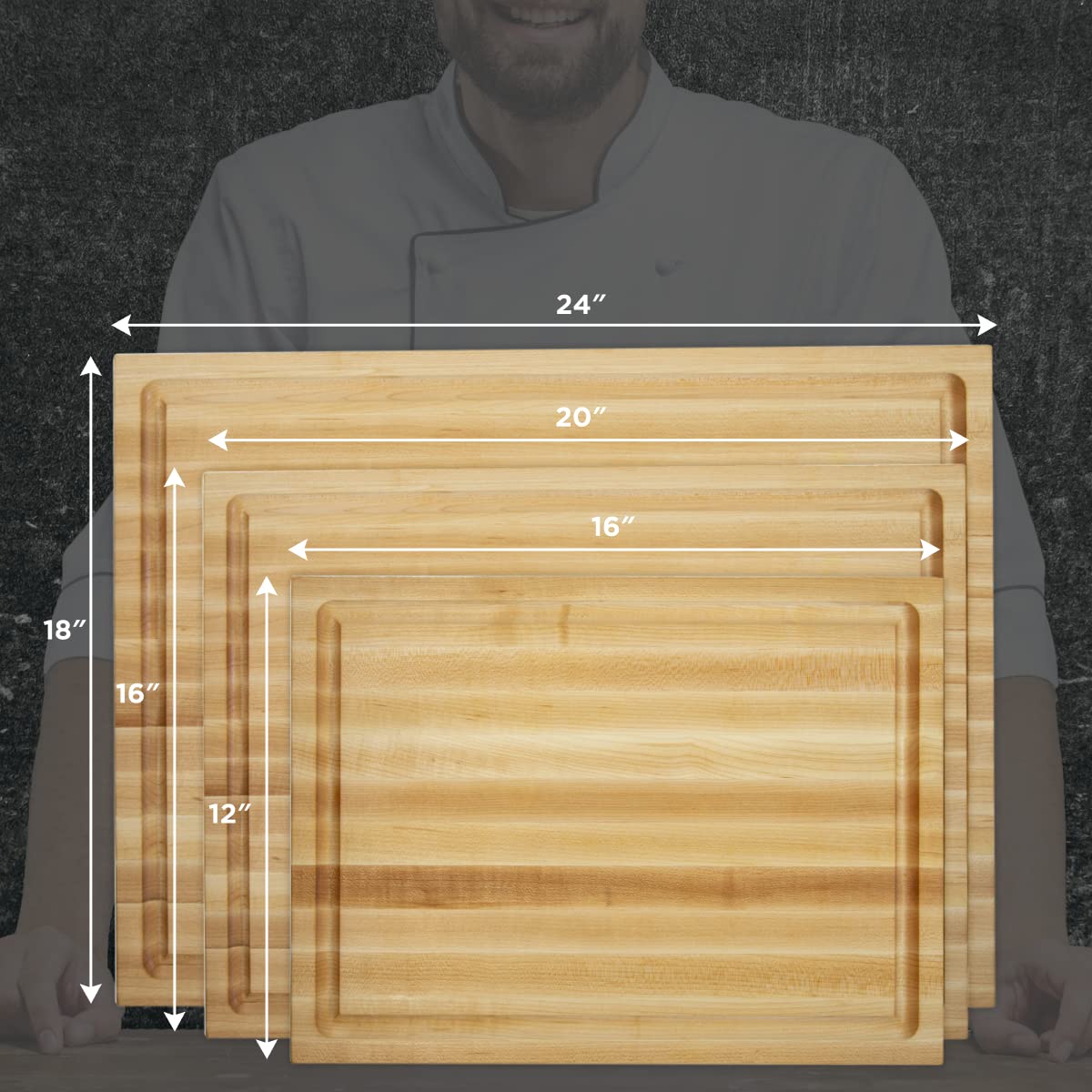 Extra Large Cutting Board North American Maple - Heavy Reversible Butcher Block with Juice Groove for Cutting Meat and Juicy Veggies Easily - XL Chopping Board - Maple - 24x18x1.5 inches