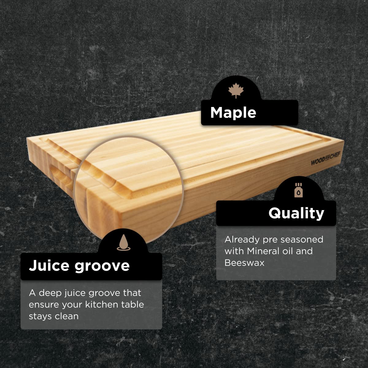 Extra Large Cutting Board North American Maple - Heavy Reversible Butcher Block with Juice Groove for Cutting Meat and Juicy Veggies Easily - XL Chopping Board - Maple - 24x18x1.5 inches