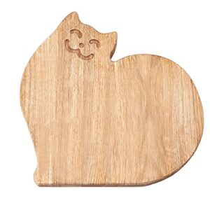 cookarea inspo, heart cat premium oak cutting board for kitchen, reversible, serving board for charcuterie, vegetables and meat, 10" x 10" x 1" (oak, natural)
