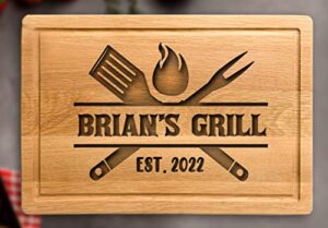 personalized grill party gift, fathers day gift, grill master, bbq barbecue lover, housewarming party present, birthday gift for men or dad, laser engraved wood cutting board, customizable sign