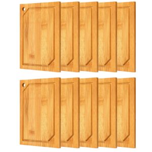 10 pcs mini bamboo cutting board bulk small kitchen bar wood chopping board wooden blank charcuterie serving board for housewarming gift baking painting (juice groove style,7.9 x 5.5 x 0.4 inch)