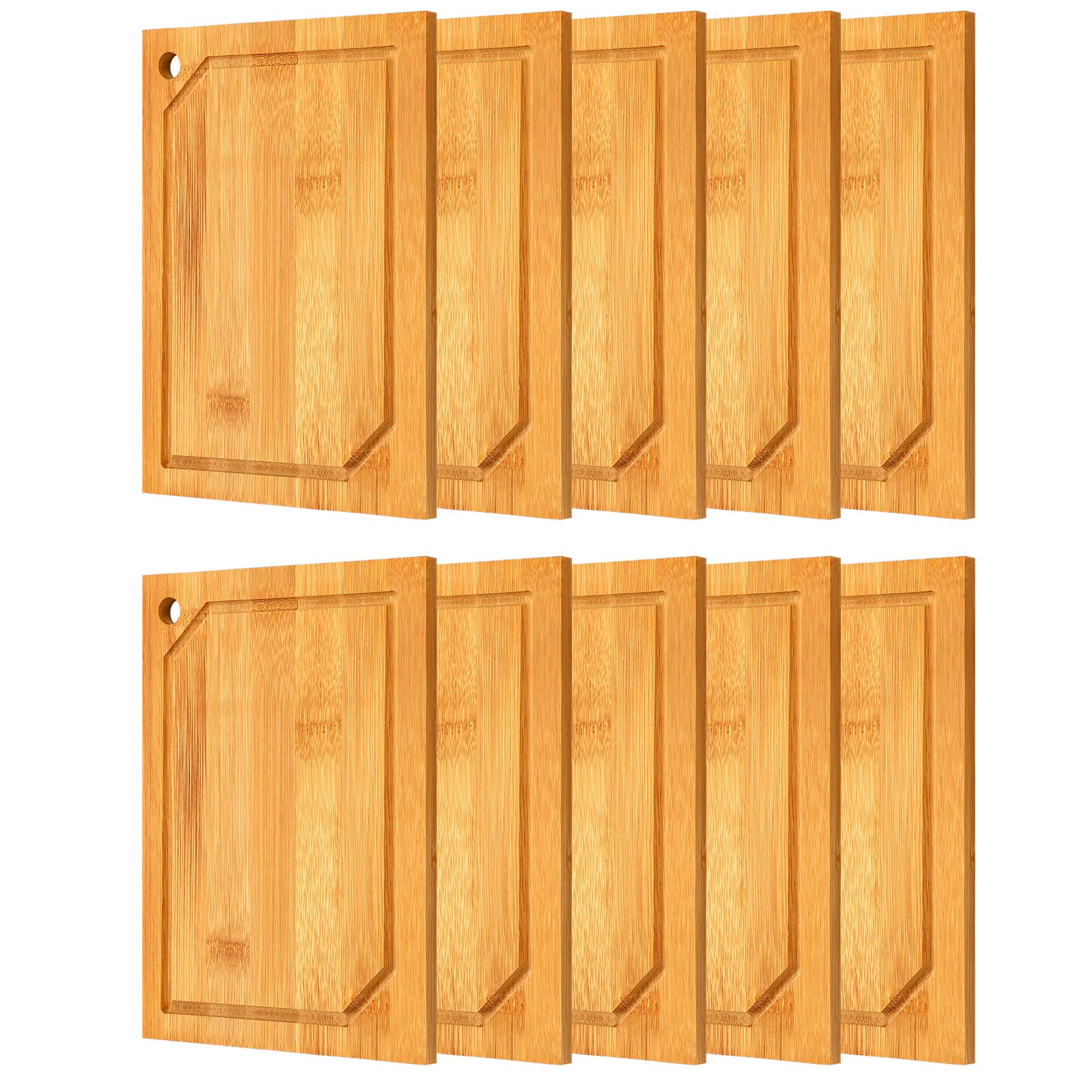 10 Pcs Mini Bamboo Cutting Board Bulk Small Kitchen Bar Wood Chopping Board Wooden Blank Charcuterie Serving Board for Housewarming Gift Baking Painting (Juice Groove Style,7.9 x 5.5 x 0.4 Inch)