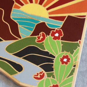 Totally Bamboo Arizona State Shaped Cutting Board and Charcuterie Serving Platter with Artwork by Summer Stokes, Includes Hang Tie for Wall Display