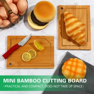 10 Pcs Mini Bamboo Cutting Board Bulk Small Kitchen Bar Wood Chopping Board Wooden Blank Charcuterie Serving Board for Housewarming Gift Baking Painting (Juice Groove Style,7.9 x 5.5 x 0.4 Inch)