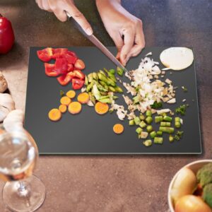 JAMBALAY Tempered Glass Cutting Board for Kitchen 12 x 16", Chopping Board with Rubber Feet, Heat Resistant, Shatter Resistant, Dishwasher Safe, Black