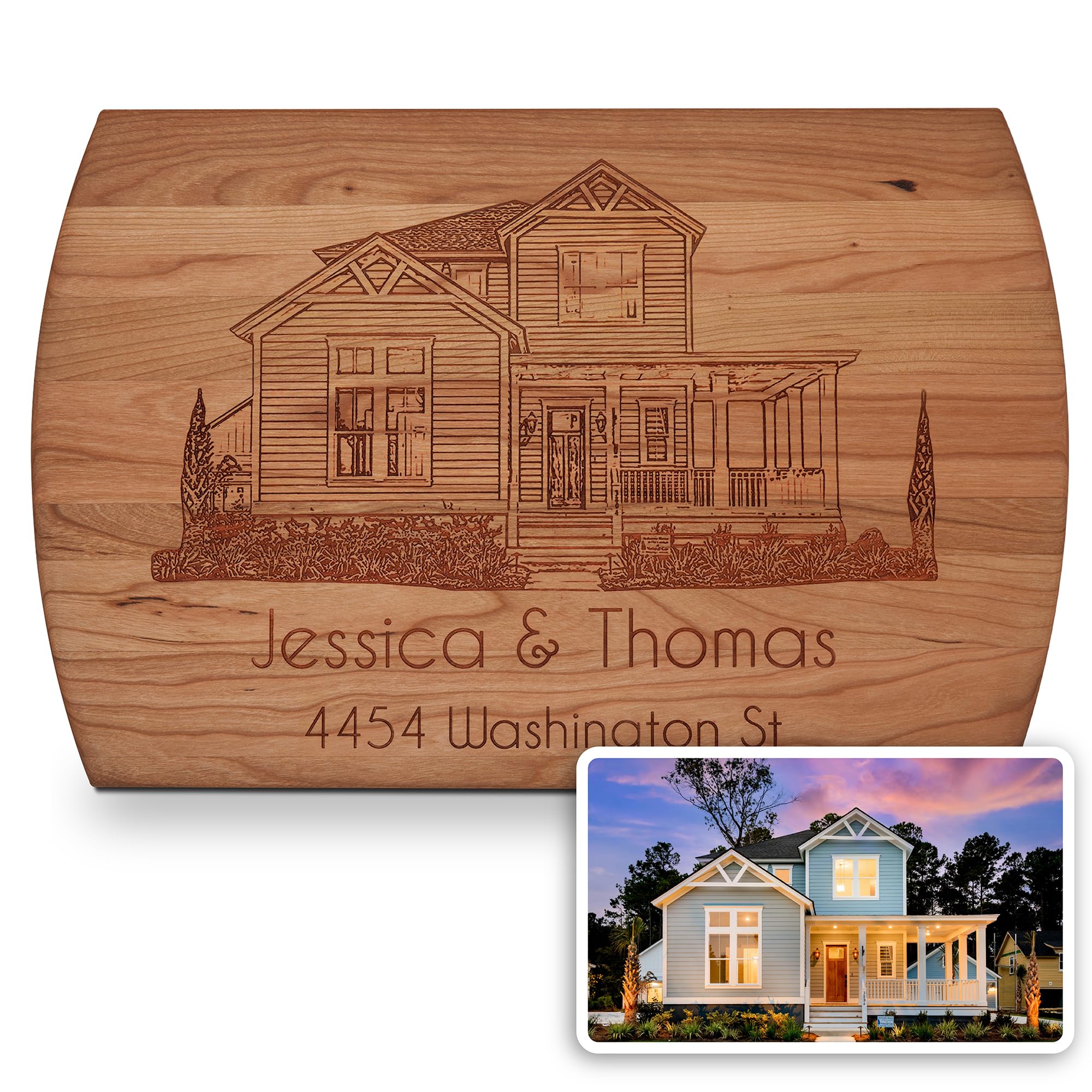 Blue Ridge Mountain Gifts for New Homeowners - Personalized Wood Cutting Board - Laser Engraved Custom Chopping Boards - Meaningful Couples or Housewarming Gift - Elegant House Image - Unique Decor