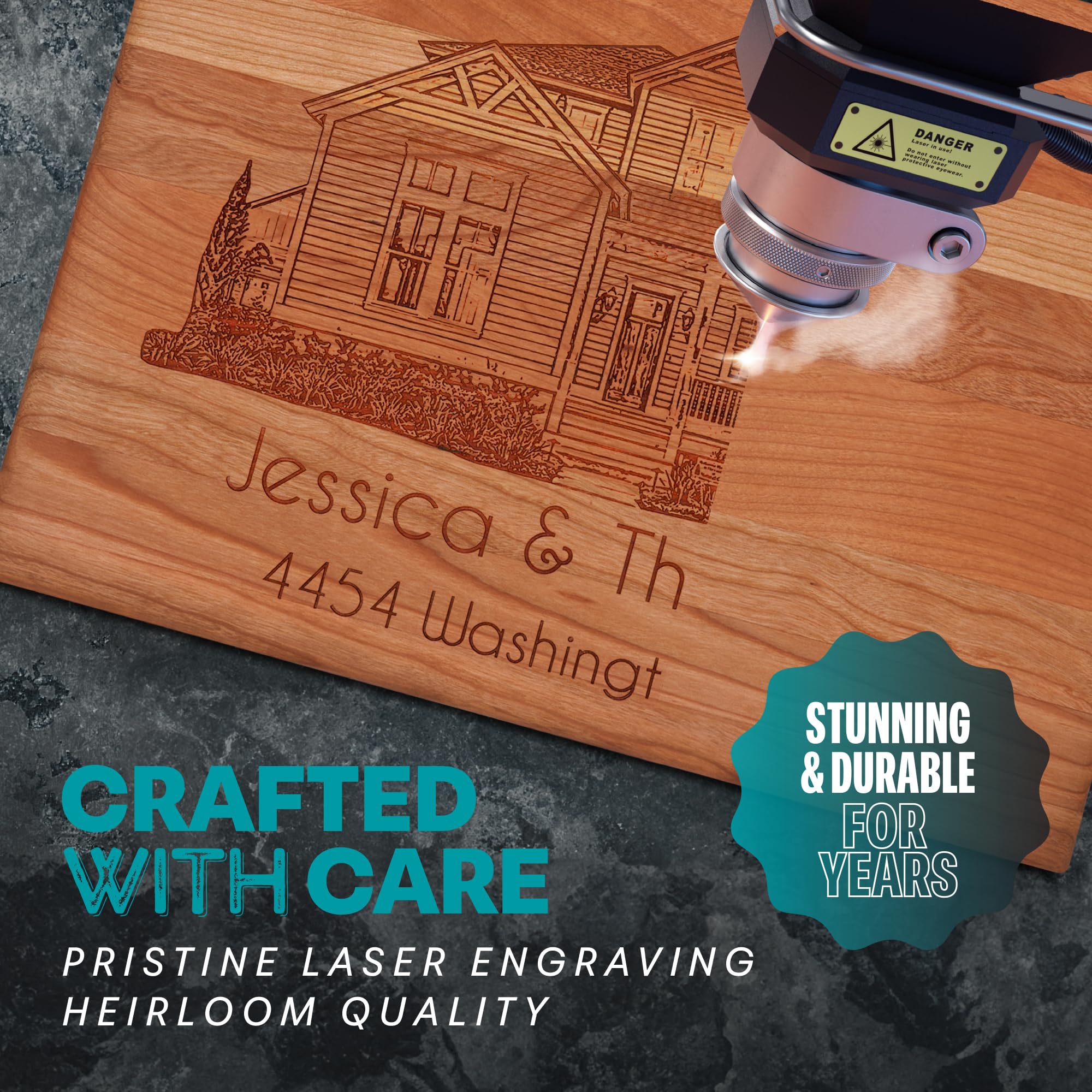 Blue Ridge Mountain Gifts for New Homeowners - Personalized Wood Cutting Board - Laser Engraved Custom Chopping Boards - Meaningful Couples or Housewarming Gift - Elegant House Image - Unique Decor