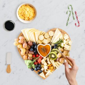 Bamboo Heart Charcuterie Board Set with knife set – Cheese Tray for Serving Cheese, Crackers, and Appetizers at Parties – Best gift for weddings birthdays valentines, anniversaries, and much more