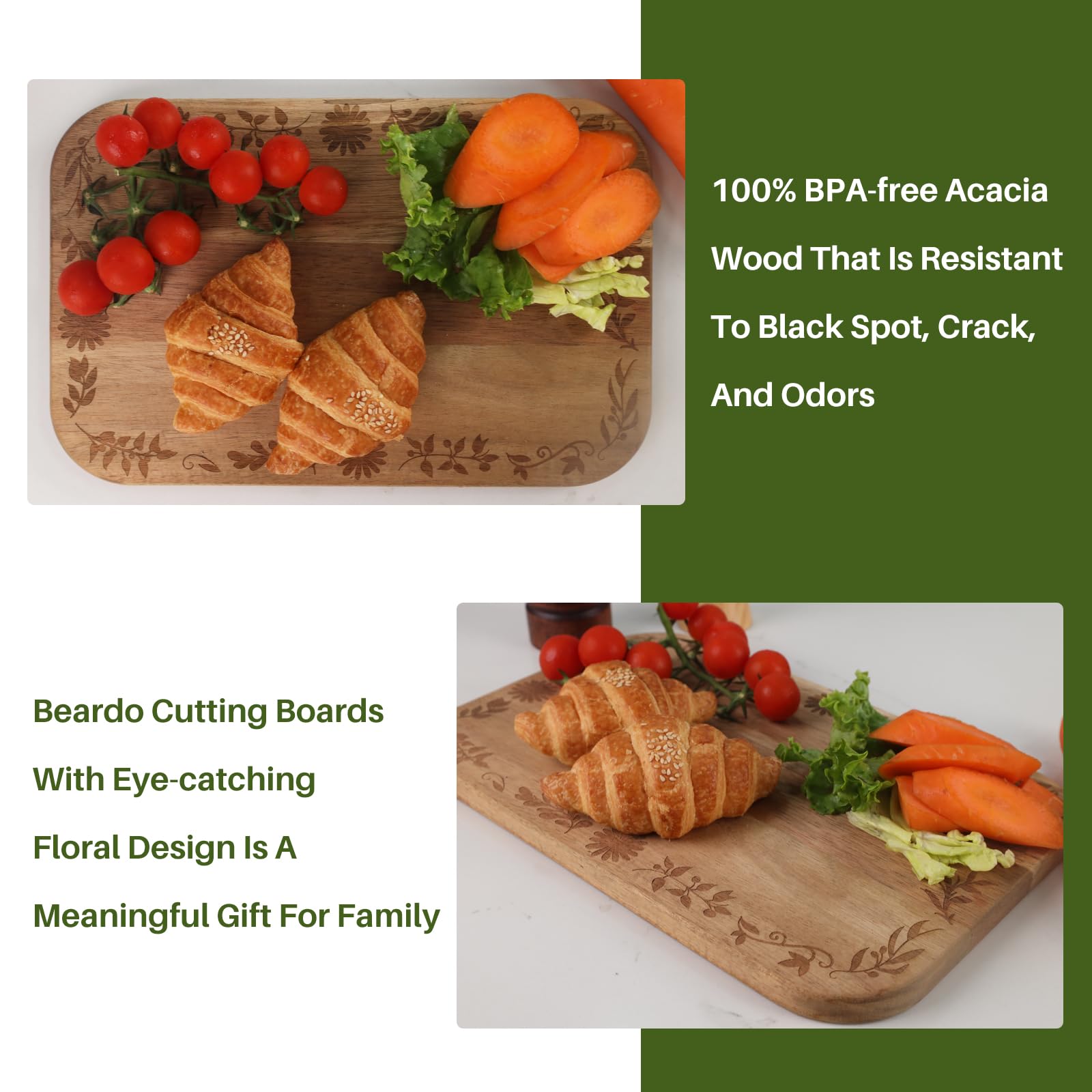 Decorative Cutting Board by Beardo for Kitchen Acacia Cute Wood Cutting Boards Set Large Medium and Small Sizes with Floral
