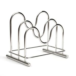 lenith 304 stainless steel wire cutting board holder, cutting board rack organizer kitchen with 2 sectional