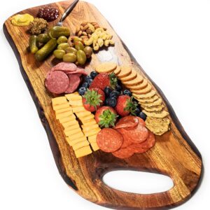 FEATHERLEE - Extra Large Premium Natural Live Edge Acacia Charcuterie Cheese Board Serving and Cutting Tray with Round Handle