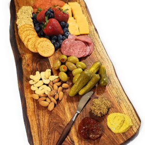 FEATHERLEE - Extra Large Premium Natural Live Edge Acacia Charcuterie Cheese Board Serving and Cutting Tray with Round Handle