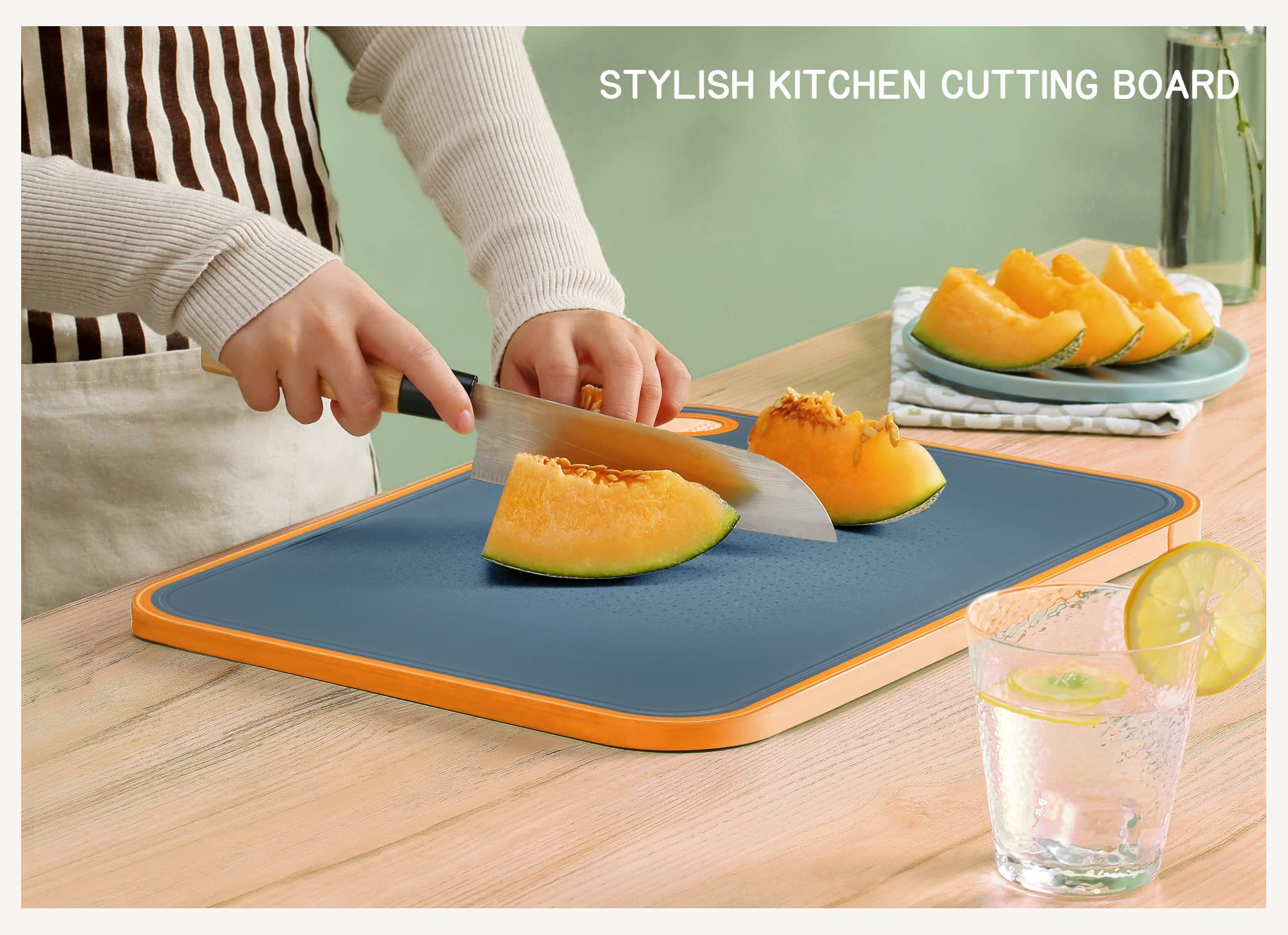 Cutting Boards For Kitchen Plastic, 10.6x16 Large Cutting Board, Double-Sided Plastic Cutting Board, Non-Slip Cutting Board, Blue