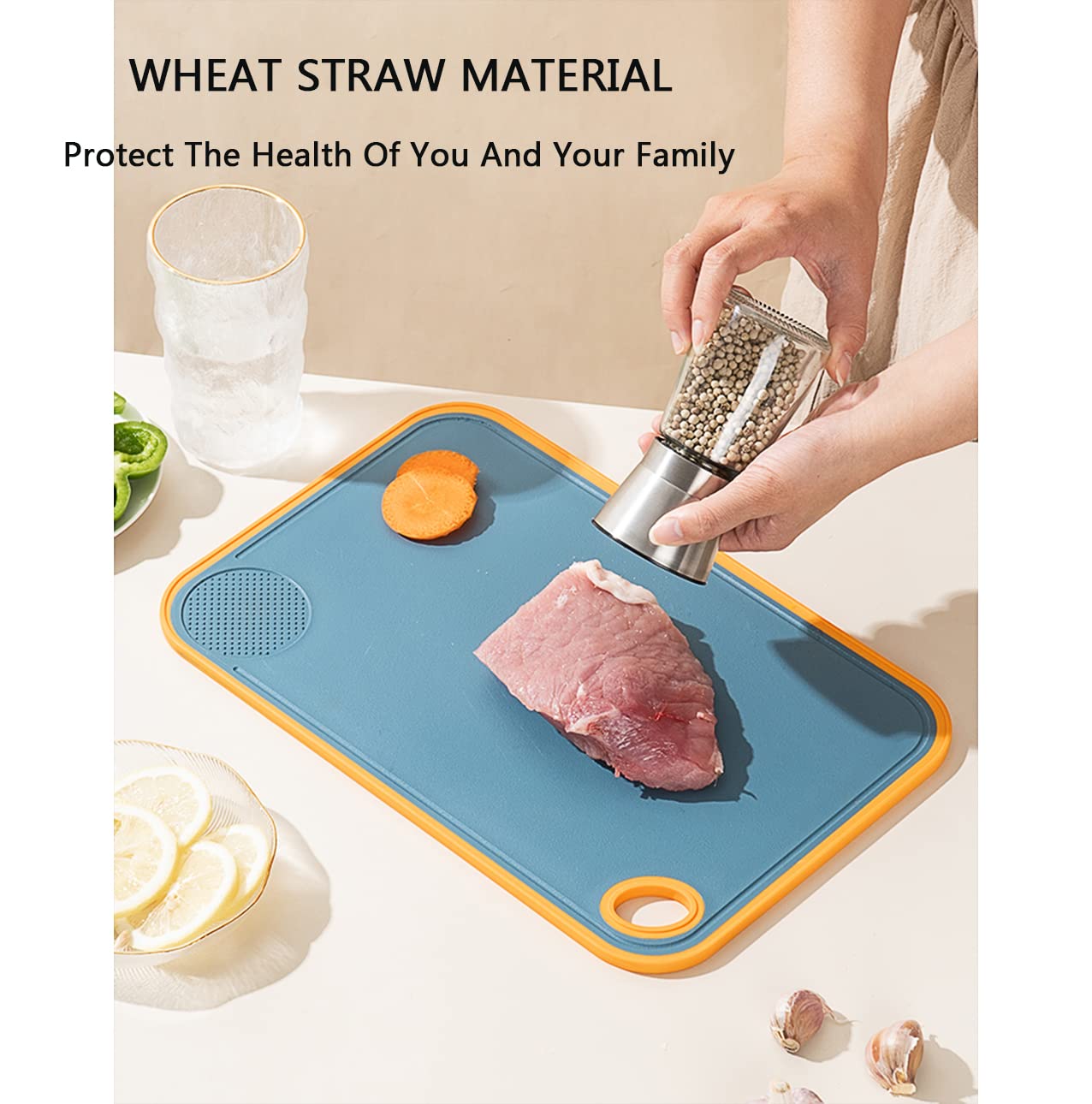 Cutting Boards For Kitchen Plastic, 10.6x16 Large Cutting Board, Double-Sided Plastic Cutting Board, Non-Slip Cutting Board, Blue