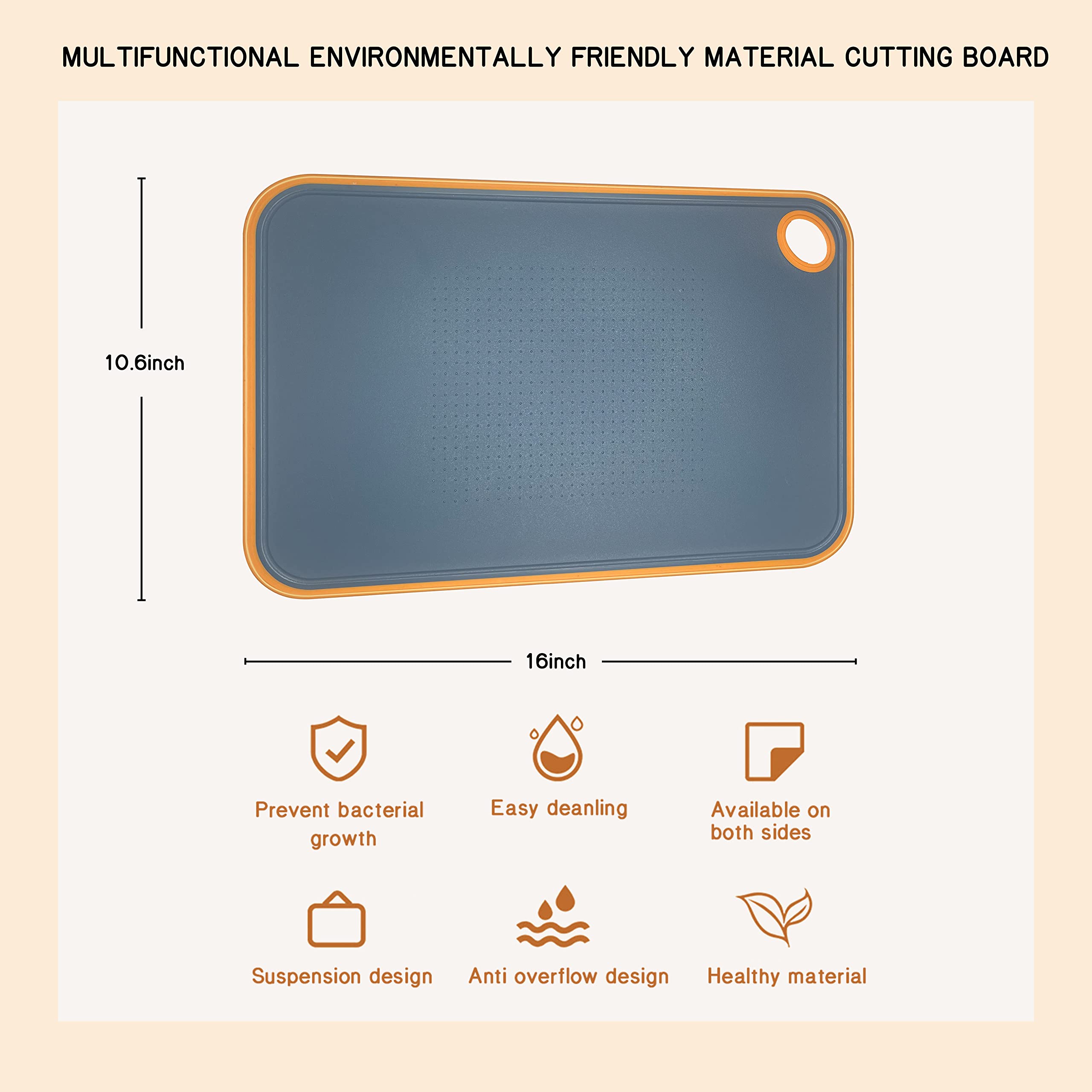 Cutting Boards For Kitchen Plastic, 10.6x16 Large Cutting Board, Double-Sided Plastic Cutting Board, Non-Slip Cutting Board, Blue