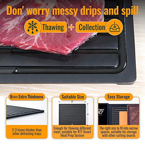 4T7 Defrosting Tray for Frozen Meat Quick Thawing, 8MM Extra Thick Plate Board for Steak Pork Chicken, with Grooves to Catch Drips, Non-Stick Thawing Tray Easy to Clean (Defrosting Tray Only)