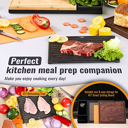 4T7 Defrosting Tray for Frozen Meat Quick Thawing, 8MM Extra Thick Plate Board for Steak Pork Chicken, with Grooves to Catch Drips, Non-Stick Thawing Tray Easy to Clean (Defrosting Tray Only)