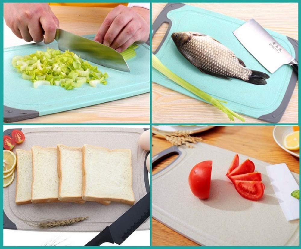 FLYINGSEA Cutting Boards For Kitchen, Anti-Skid Eco-Wheat Straw Cutting Board Set (3 Pcs), Dishwasher Safe (light brown)