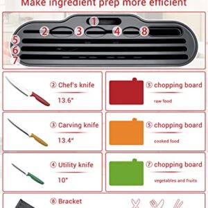 Joymicre Cutting Board and Knife Set with Stand, Cordless UV Sterilization Holder Organizer, 3 Color Coded Cutting Board Set, 3 Knives, Smart Chopping Board Set, Dishwasher Safe, Non slip, White