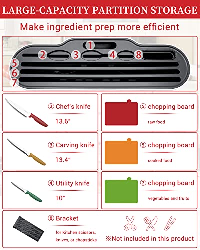 Joymicre Cutting Board and Knife Set with Stand, Cordless UV Sterilization Holder Organizer, 3 Color Coded Cutting Board Set, 3 Knives, Smart Chopping Board Set, Dishwasher Safe, Non slip, White