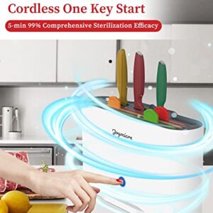 Joymicre Cutting Board and Knife Set with Stand, Cordless UV Sterilization Holder Organizer, 3 Color Coded Cutting Board Set, 3 Knives, Smart Chopping Board Set, Dishwasher Safe, Non slip, White