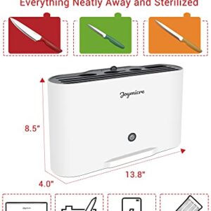 Joymicre Cutting Board and Knife Set with Stand, Cordless UV Sterilization Holder Organizer, 3 Color Coded Cutting Board Set, 3 Knives, Smart Chopping Board Set, Dishwasher Safe, Non slip, White