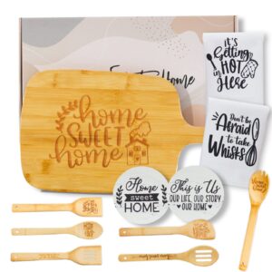 house warming gifts new home,new home gifts for home,house warming gifts for couples women, housewarming gift kitchen towels engraved board,cooking spoon,coaster