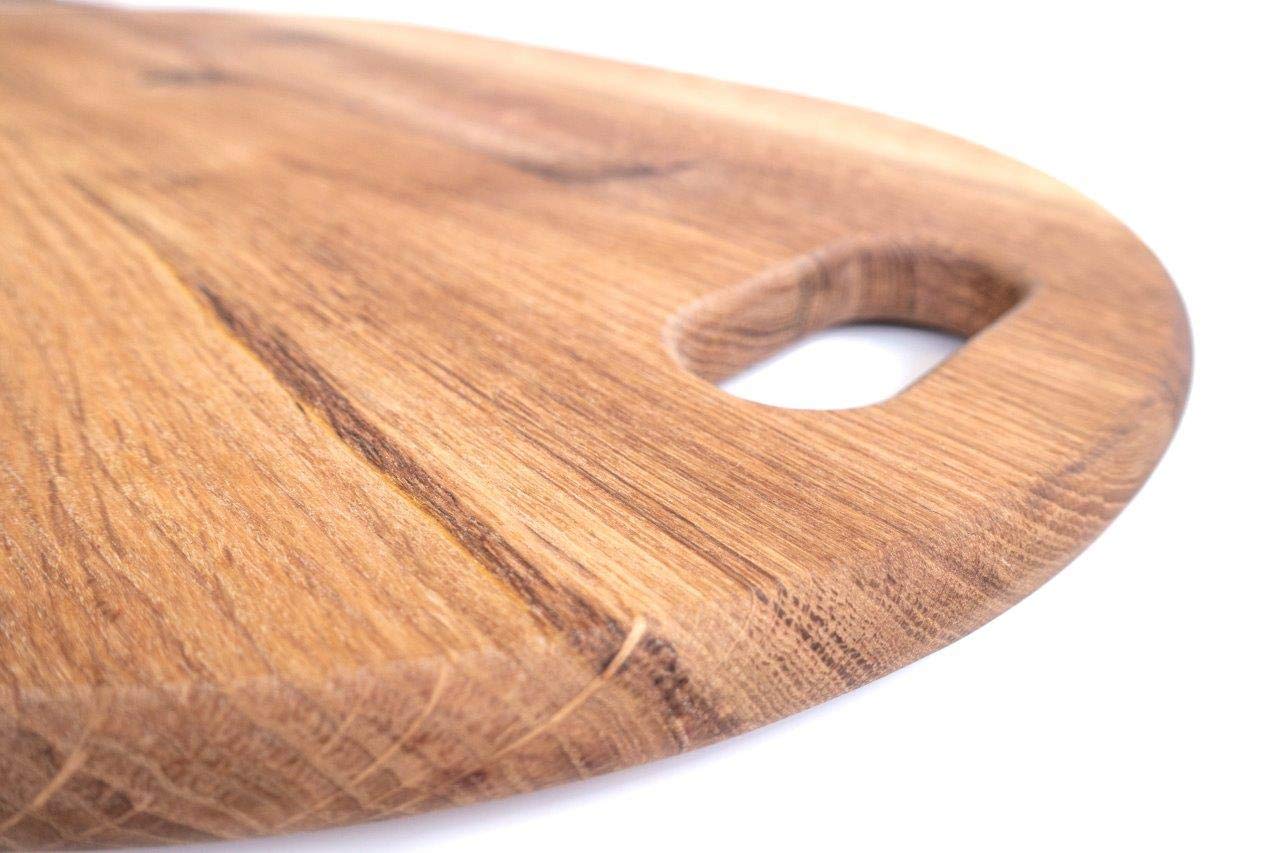 LUX American Oak Wood Oversized Serving Board 20.5" x 13" | Extra Large Charcuterie Board | Cheese Board With Handle for Serving Cheeses, Meats, Crackers, and Wine | Unique Gift (Oval Cutting Board)