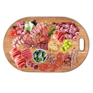 LUX American Oak Wood Oversized Serving Board 20.5" x 13" | Extra Large Charcuterie Board | Cheese Board With Handle for Serving Cheeses, Meats, Crackers, and Wine | Unique Gift (Oval Cutting Board)