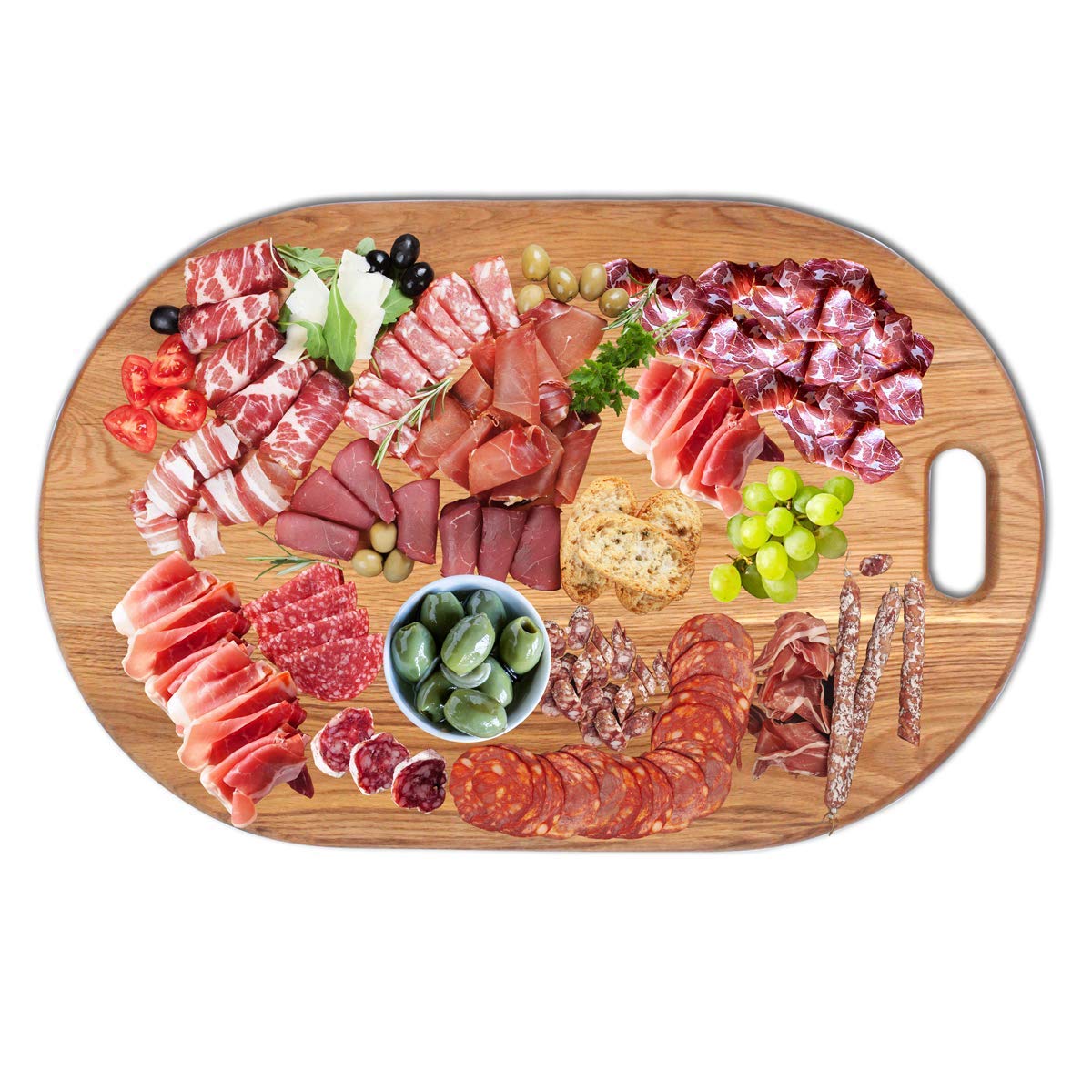 LUX American Oak Wood Oversized Serving Board 20.5" x 13" | Extra Large Charcuterie Board | Cheese Board With Handle for Serving Cheeses, Meats, Crackers, and Wine | Unique Gift (Oval Cutting Board)