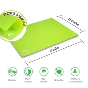 Fotouzy Plastic Cutting Boards for Kitchen, Flexible Cutting Mats with Food Icons, BPA-Free, Non-Porous, Anti-Skid Back and Dishwasher Safe, Set of 3