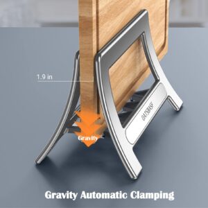 Cutting Board Holder, xuenair Cutting Board Rack Chopping Board Holder,Auto Width Adjustable Cutting Board Holder Stand for Countertop Counter Kitchen Cabinet (Silver)