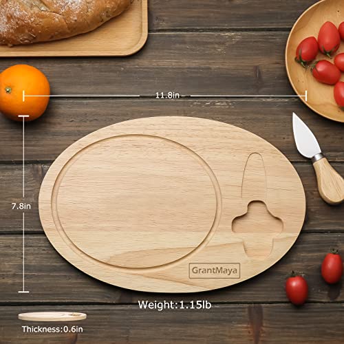 11.8 x 7.8'' Cheese Board Rubberwood Cutting Chopping Board with Juice Groove knife for Meat Vegetables Fruits Cheese Kitchen Camping Housewarming Christmas Thanksgiving Anniversary Birthday Party