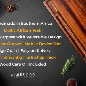 WuudCo Butcher Block Cutting Board | 18x24 Large Board for Meat Cutting, Large Charcuterie Board, Teak Handmade Cutting Boards, Thick Best Wood Cutting Board