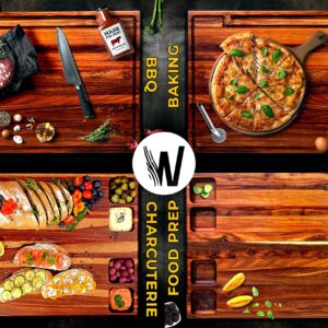 WuudCo Butcher Block Cutting Board | 18x24 Large Board for Meat Cutting, Large Charcuterie Board, Teak Handmade Cutting Boards, Thick Best Wood Cutting Board