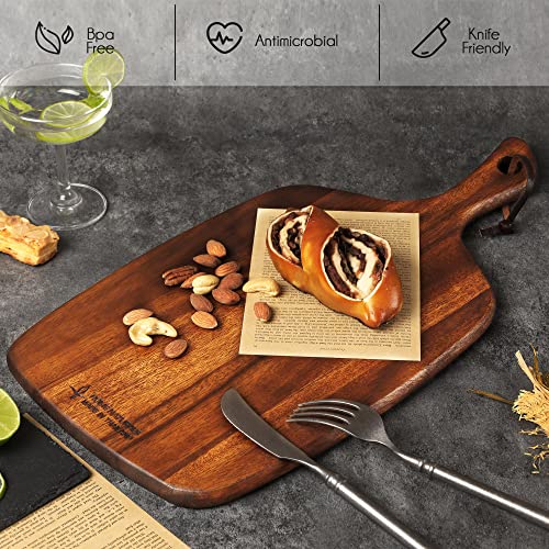 TALENT Wood Cutting Board, Wooden Cutting Boards for Kitchen, Acacia Wood Chopping Board, Serving Tray with Handles, for Meat Cheese and Vegetables, Pre Oiled, 18.9 x 9.5 x 0.6 in