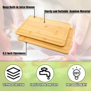 Patelai 12 Pack Bulk Plain Cutting Board Set Kitchen Chopping Boards Rectangular Blank Cutting Board Wood Crafts Serving Board for DIY Engraving Gifts (12 x 8 Inch,Bamboo)