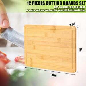 Patelai 12 Pack Bulk Plain Cutting Board Set Kitchen Chopping Boards Rectangular Blank Cutting Board Wood Crafts Serving Board for DIY Engraving Gifts (12 x 8 Inch,Bamboo)