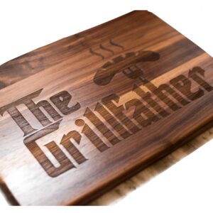 the grillfather cutting board – wooden handmade cutting boards – bbq gifts for men who like grilling – birthday, christmas, or fathers day gifts for dad, stepdad, grandfather, or bonus dad