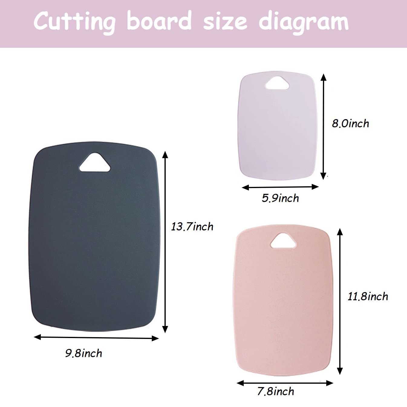 Plastic Cutting Board Set of 3, Cutting Boards for Kitchen,Thick Chopping Boards for Meat, Veggies, Fruits, with Easy Grip Handle, Dishwasher Saf,Suitable for outdoor camping, RV. (Pink)